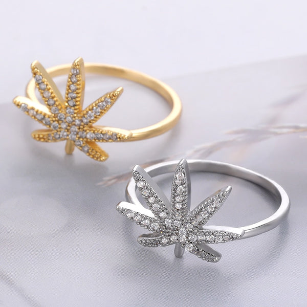 Hip-Hop Fashion Marijuana Leaves Summer Beach Glisten CZ Crystal Women