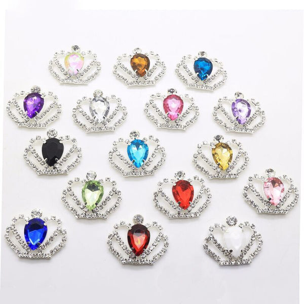 10pcs/lot 36*27MM Crown Rhinestone Button Flatback Acrylic Crystal Snap Button