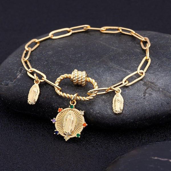 New Arrival Virgin Mary Pendant Chain Bracelet Colorful Crystal Fashion Pendant