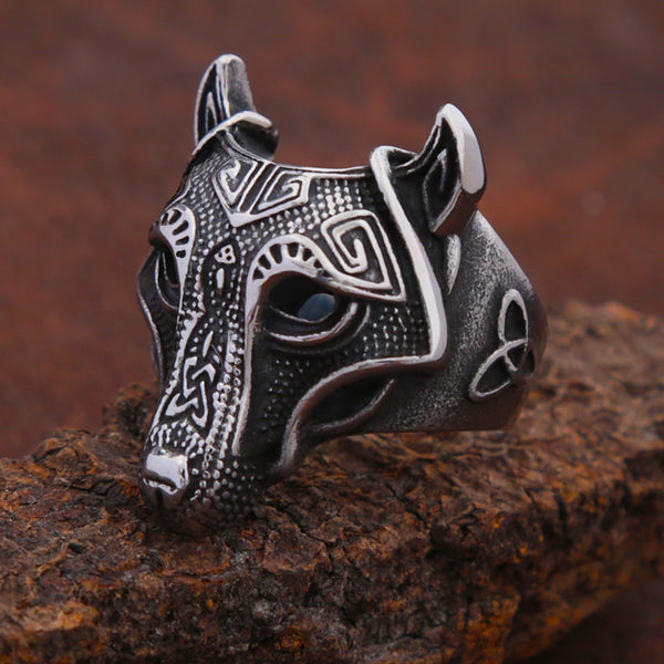 Vintage Viking Wolf Ring For Men Stainless Steel Trinity Celtics Knot Ring