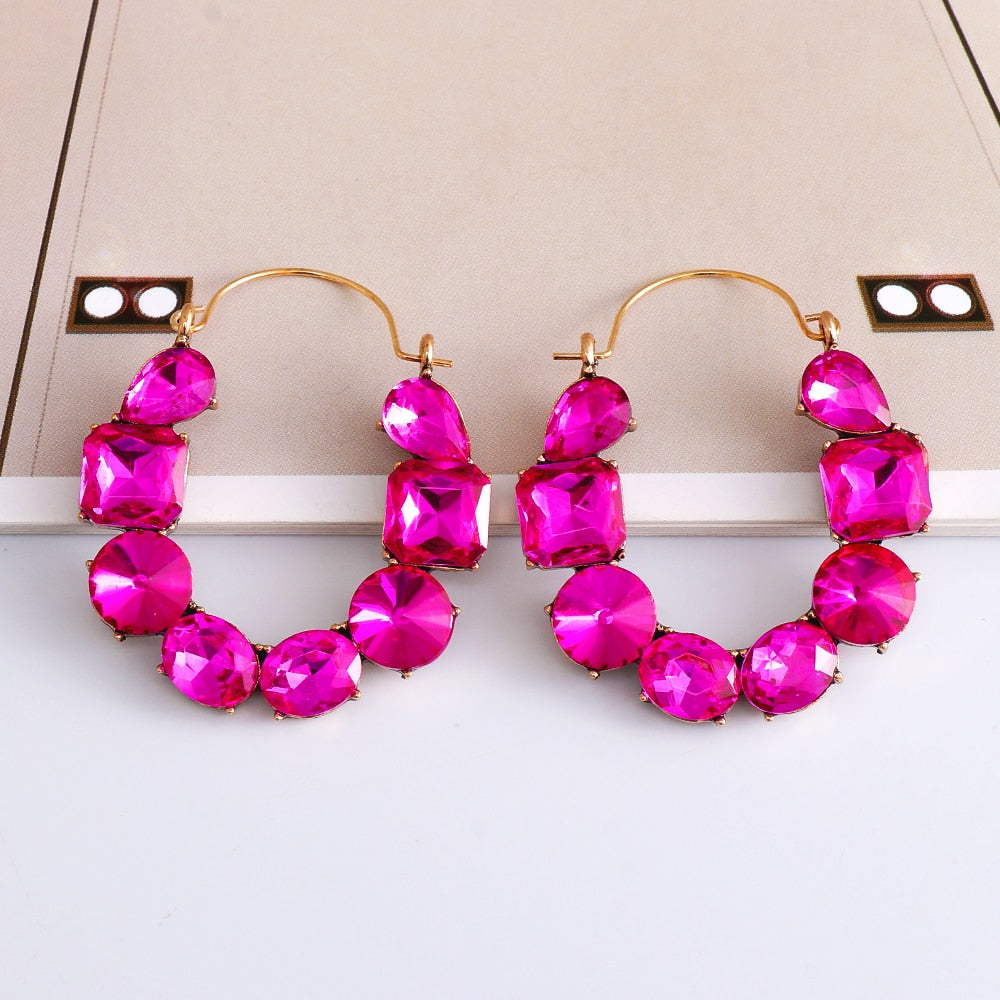 New Luxury Colorful Rhinestones Hoop Dangle Earrings