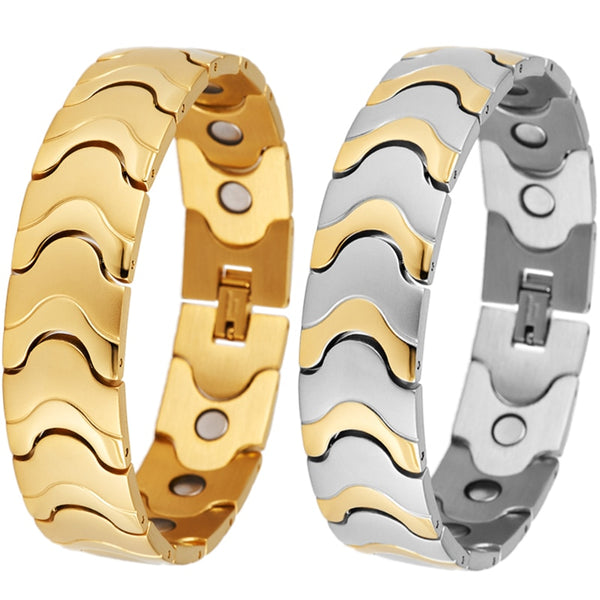 16MM Gold Plated Stainless Steel Mens Magnetic Therapy Bracelets