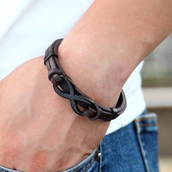 Stainless Steel Leather Bracelet Infinity Logo Special Popular Pattern Men Bracelet