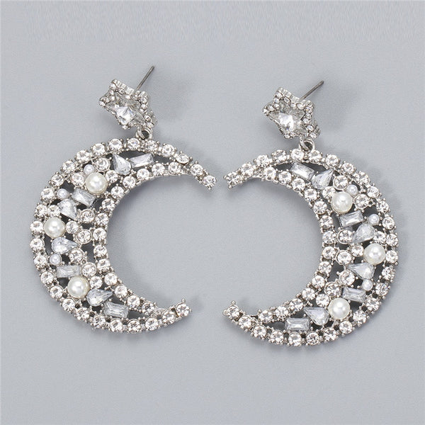 Trendy New Moon Pendant Earrings For Women Female Simple Rhinestone Drop Earrings