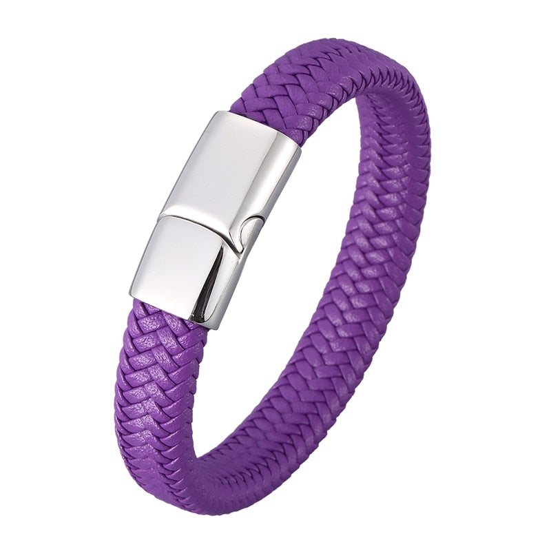 Simple Purple Braided Leather Rope Bracelet for Men