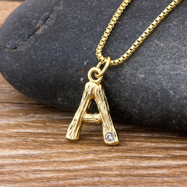 Fashion Small Size Hammered Bamboo 26 Letters Alphabet A-Z Minimalist Initial Pendant Necklace