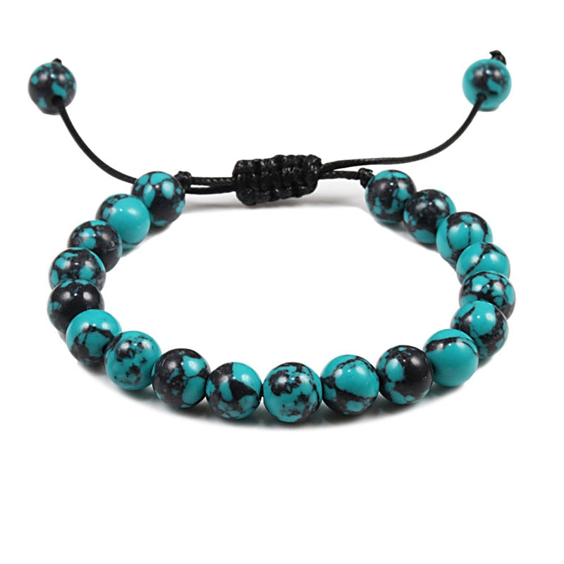 Adjustable Blue Pine Stone Braided Rope Bracelets Women Men