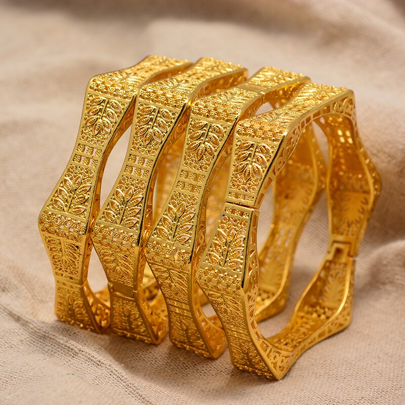 Dubai Arabic Kuwait Bamboo festival Gold Color Bangles Bracelets For women