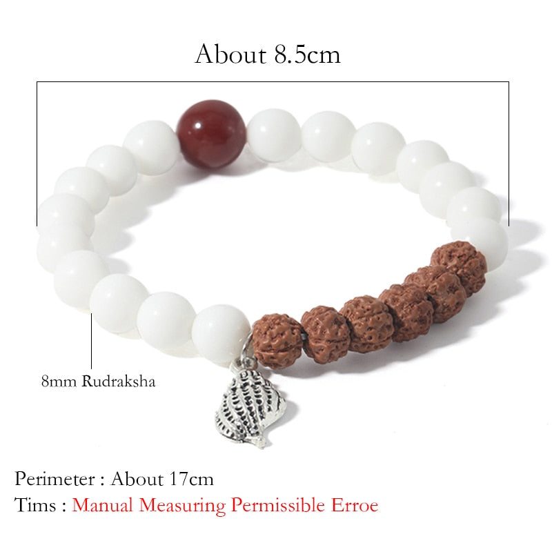 Rudraksha  White ClamMen and Women Elastic Rope Bracelet