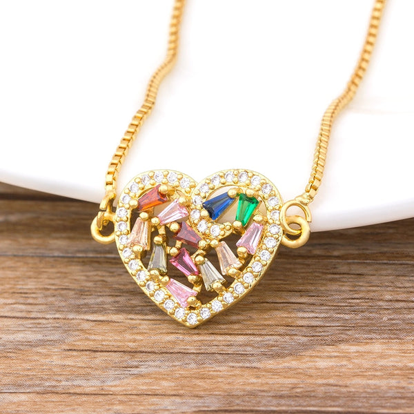 Top Quality Copper Zircon Crystal Heart Necklace Women