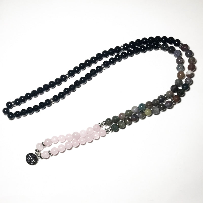 108 Mala Beaded Natural Stone Bracelet 8mm Black Onyx Rose Quartz Beaded