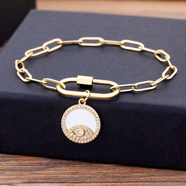 New Design Fashion Copper Zircon Lucky Evil Eye Bracelet Pendant