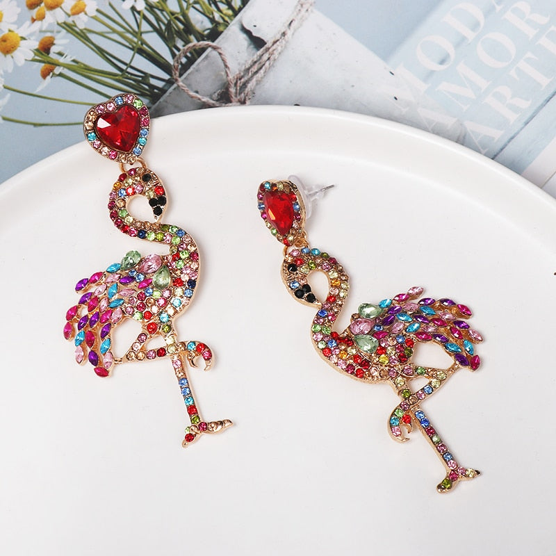 New Flamingo Rhinestone Drop Dangle Earrings