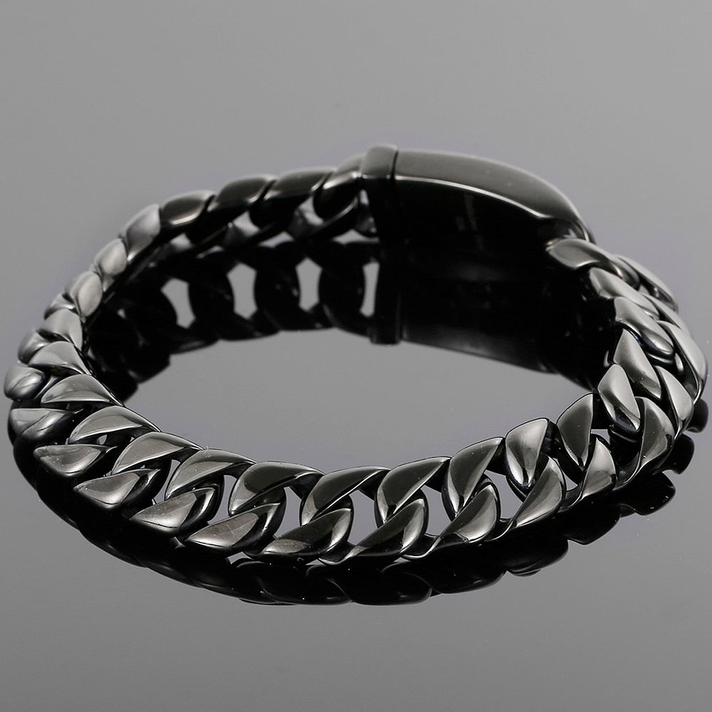 Polished Brushed Matte Black Stainless Steel Bracelet For Men