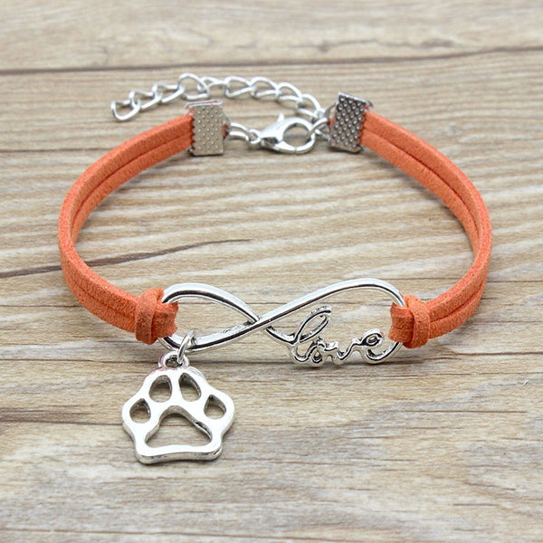 Animal Dog Cat Paw Charm Suede Leather Bracelets Hot Pink Red Black Gifts