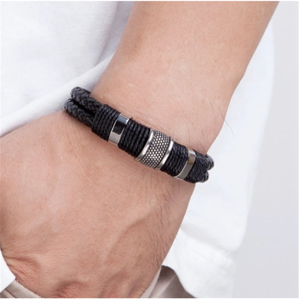 Magnetic Man Charm Masculinity Leather Bracelet Stainless Steel Woven Leather Bracelet