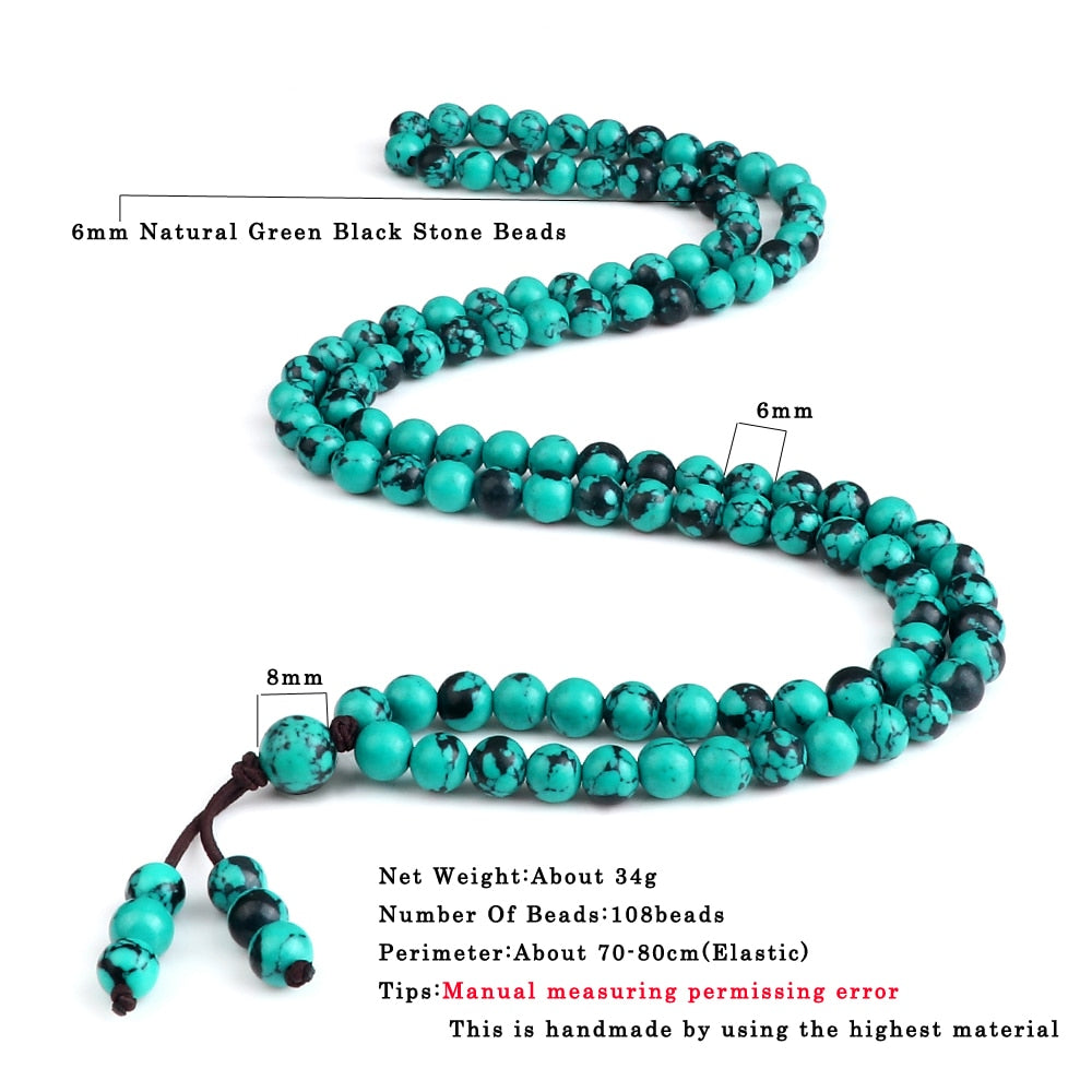 6mm Natural Stone Blue Pine Stone Beaded Necklaces Charm Women Men