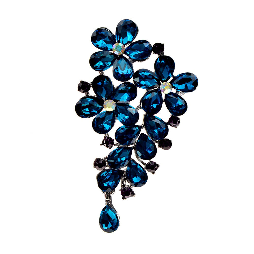 Crystal Blue Clor Flower Brooches For Women