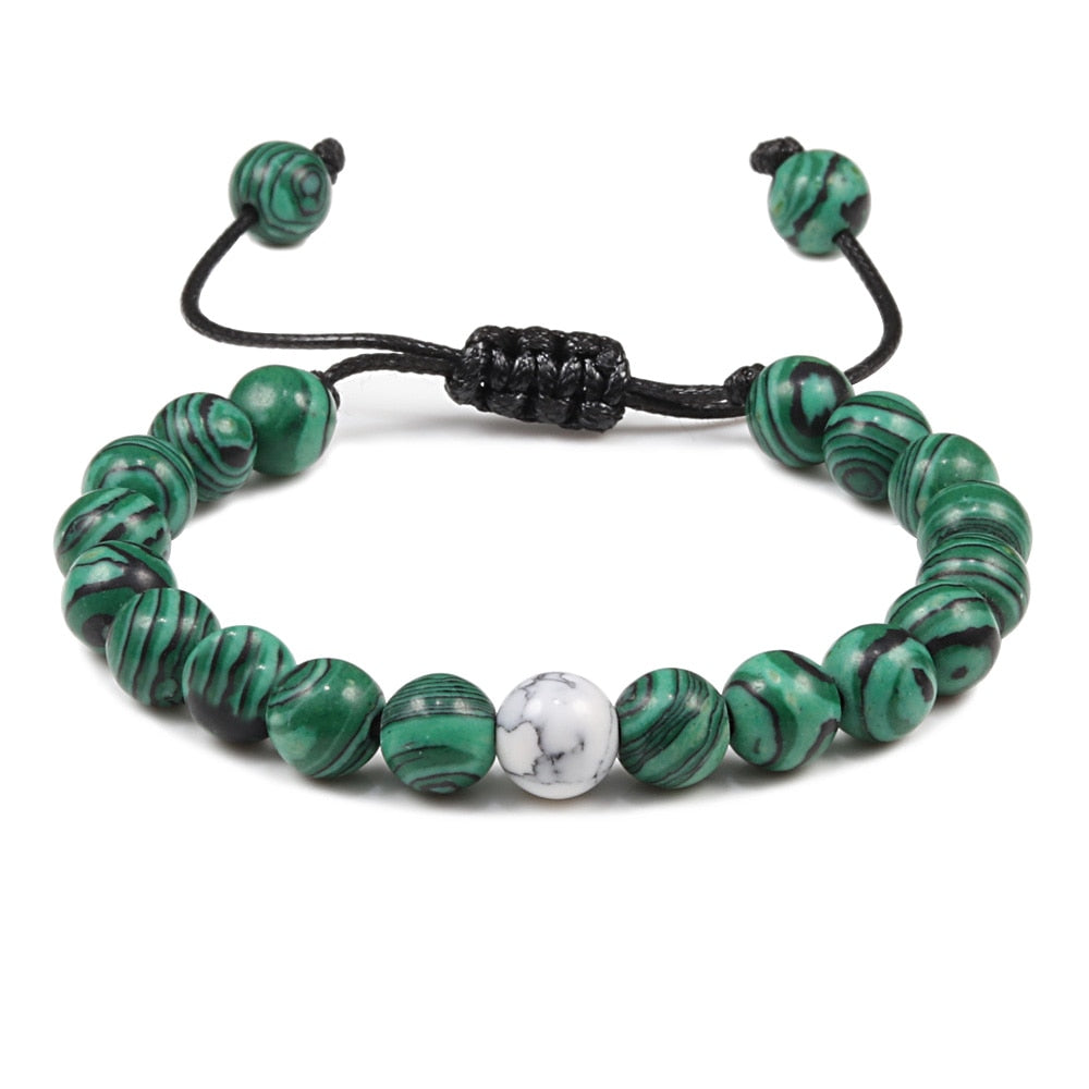 Natural Green Malachite Stone Beads Bracelets Weave Braiding Charm Couple Bracelet