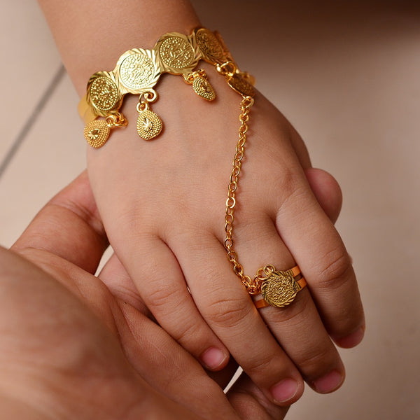 Baby Girls Coin Bangles/Bracelets Gold Color Heart-shaped Lucky Beaded