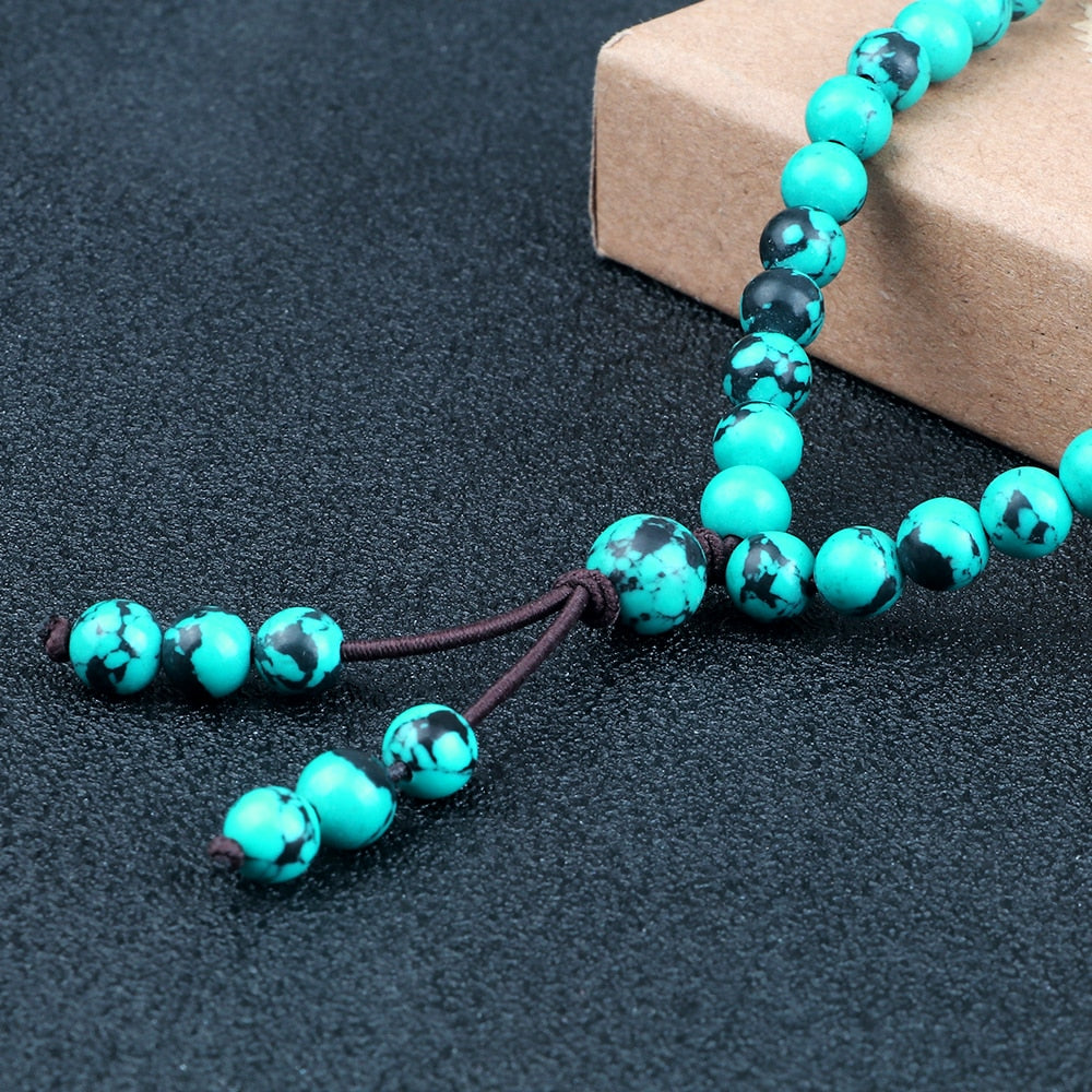 6mm Natural Stone Blue Pine Stone Beaded Necklaces Charm Women Men