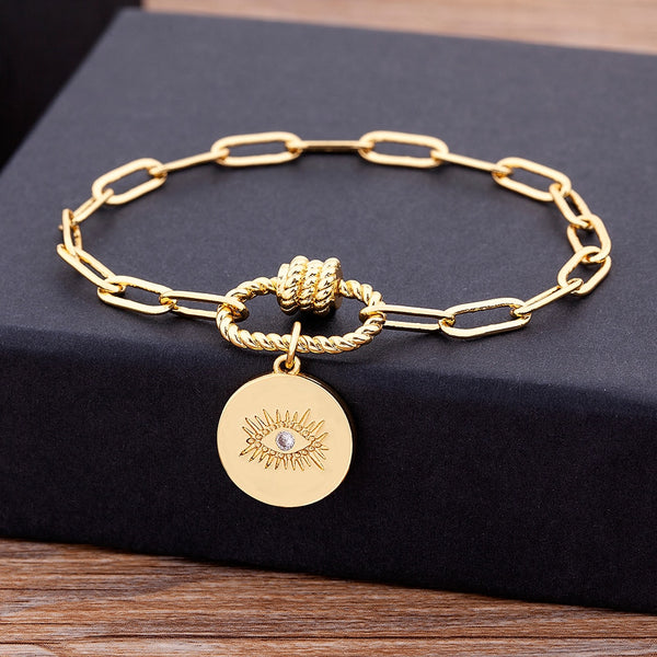 Top Quality Micro-inlay Copper Zircon Evil Eye Pendant Bangles