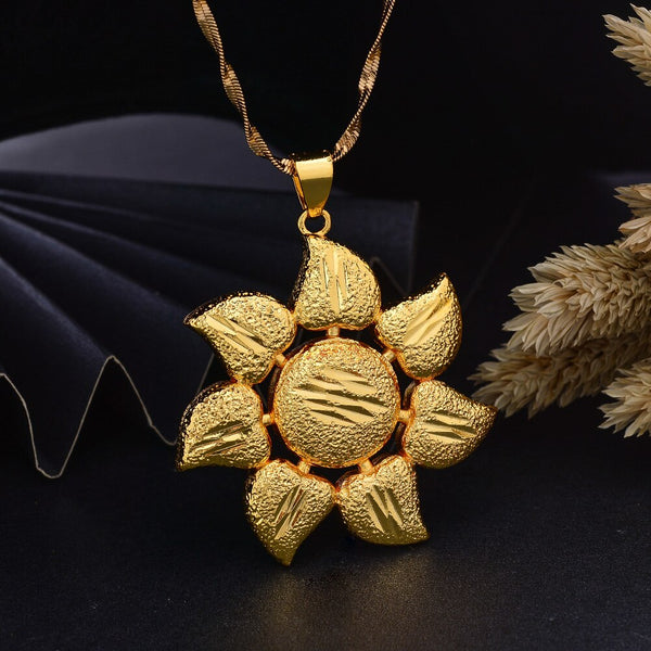 Gold Color Africa Birthday Party Party Dubai  Sun Flower Pendant Heart  Chain Necklaces