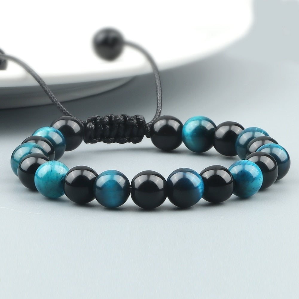 High Quality Blue Tiger Eye Stone Bracelet Adjustable Size Braided Onyx Beads Bracelets