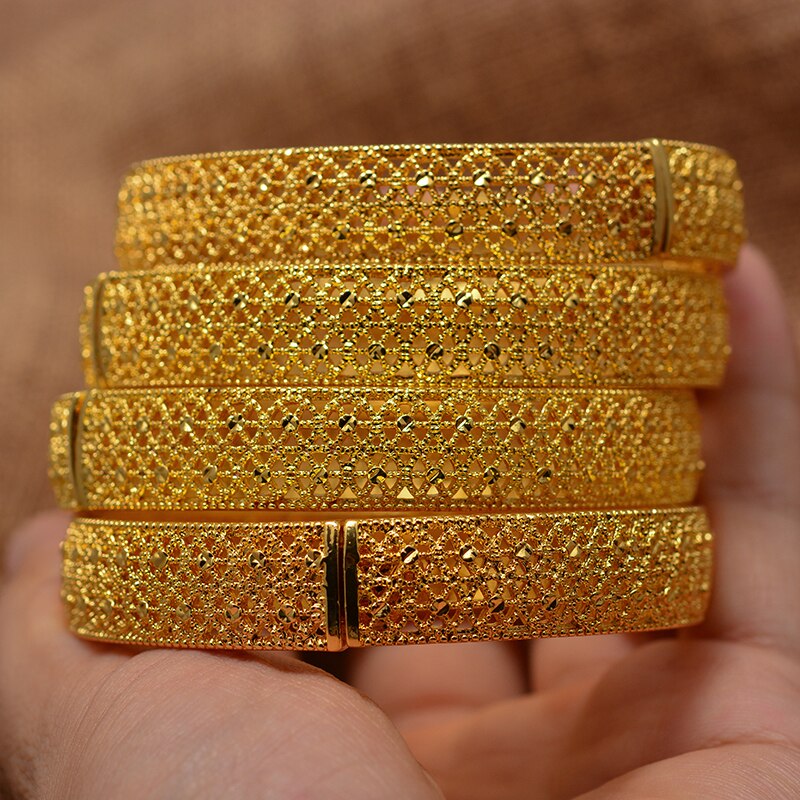 4PCS 24k Gold Bangle for Women Gold Dubai Bride Wedding Ethiopian Bracelet