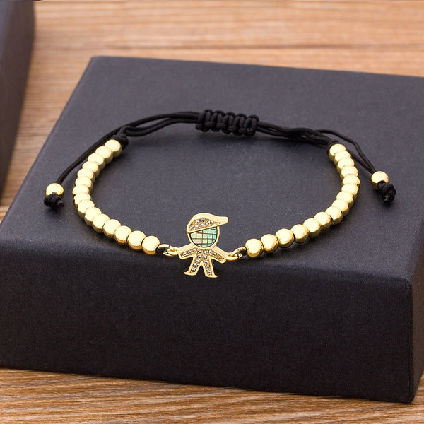 Gold Color Girls Boys Charm Bracelet Adjustable Copper Zircon Beads Pendant Bracelet For Women