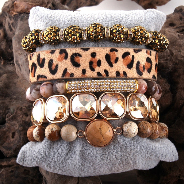 Fashion leopard Leather Bracelet Set