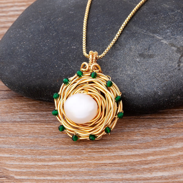 New Original Design Bird Nest / Bird Egg Pendant Leaf Charms Collar Link Chain Necklace For Women