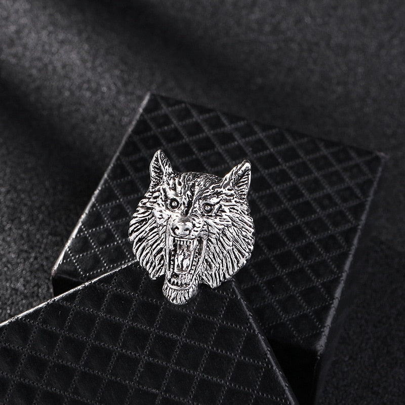 New Vintage Wolf Head Metal Brooch Pin Suit Coat Badge Animal Lapel Pins Fashion Brooches