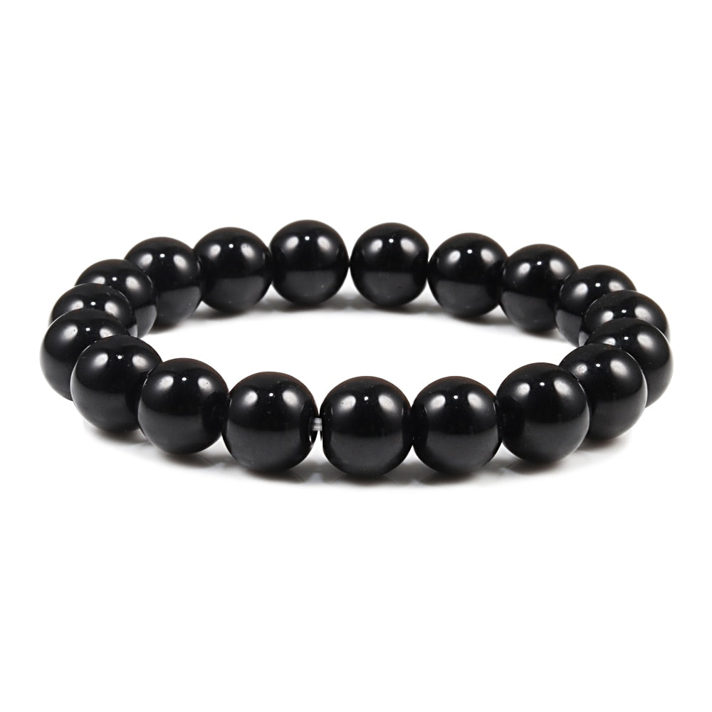 Men Bracelet Natural 10MM Lava Matte Black Beads Stone Bracelets