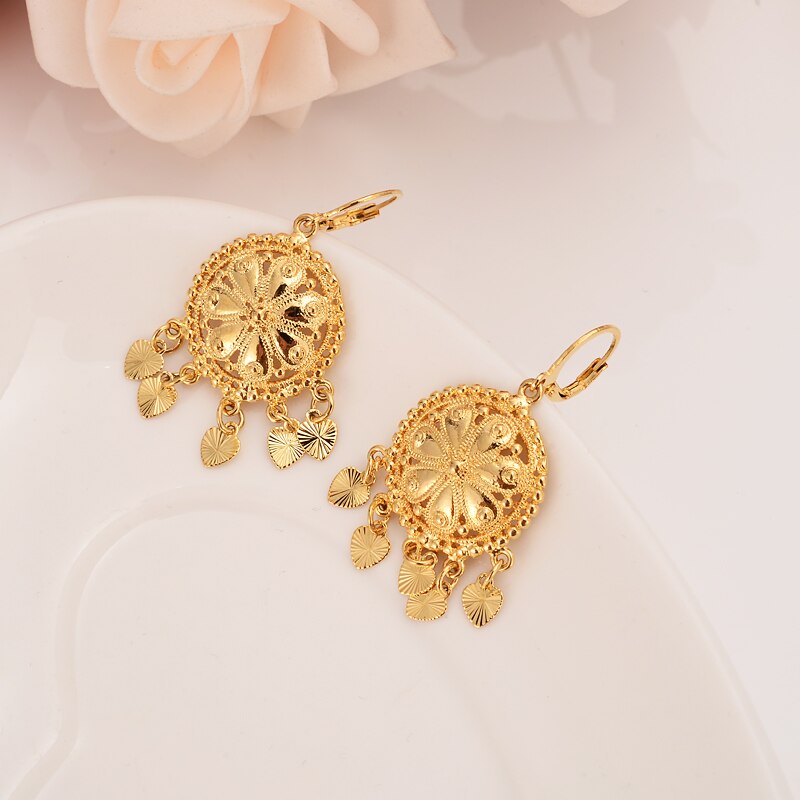 24k Gold color Indian earrings for women and girls Arab Middle Eastern  Dubai Earing