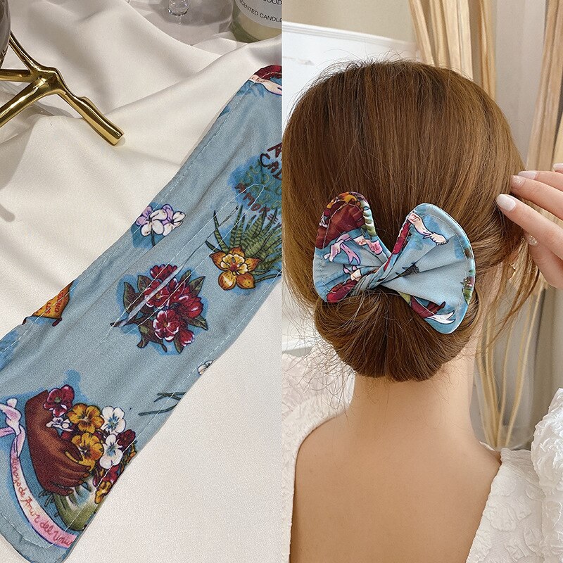 Fashion female magic twisting lazy long hair curly hair artifact printing bow headband