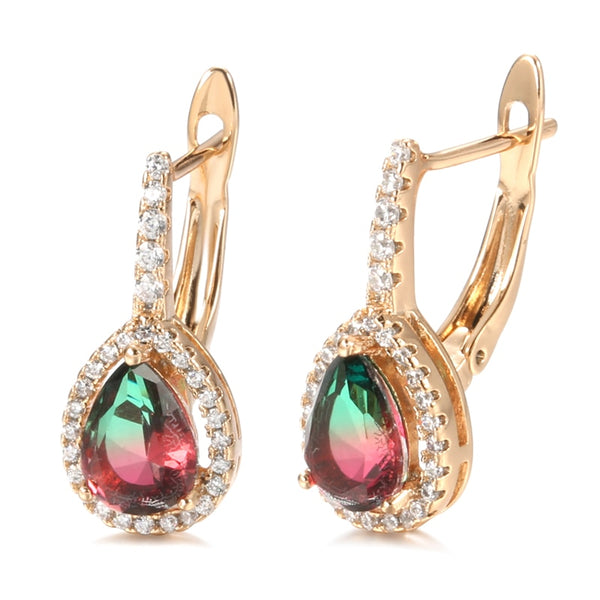 Vintage 585 Rose Gold Earrings Rainbow Zirconia Natural Stone Crystal Earrings for Women