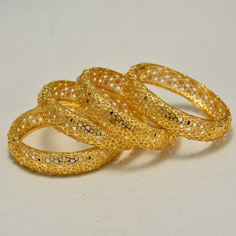 Dubai Arab Gold Color Wedding Bangles for Women Bride Can OPen Bracelets