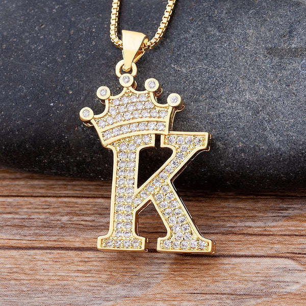 New Design 26 Letters A-Z Zircon Crown Initial Alphabet Pendant Necklace