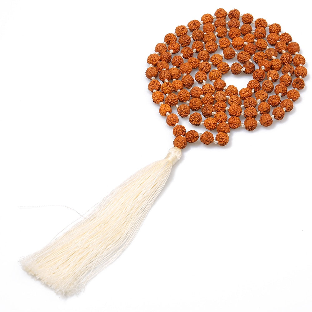 108 Japa Mala Rudraksha Beaded Knotted Necklace Meditation Yoga Prayer Jewelry