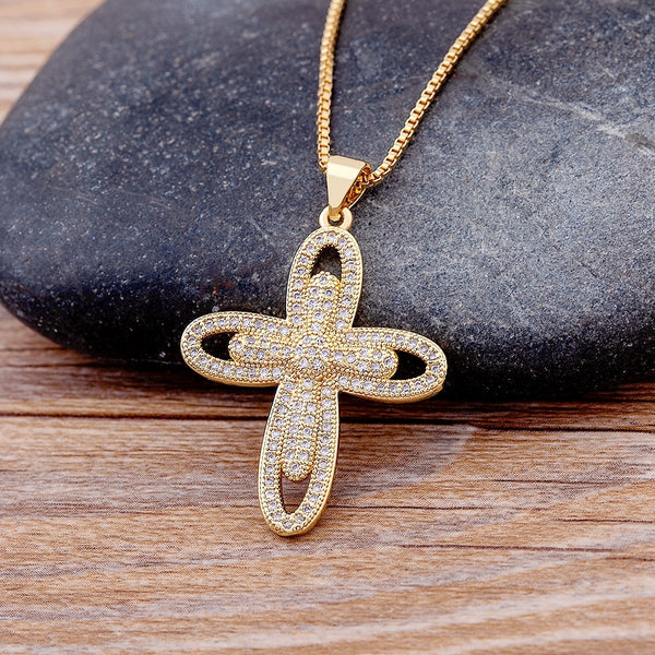 Fashion Hip Hop Micro Pave Zircon Cross Pendant Necklace