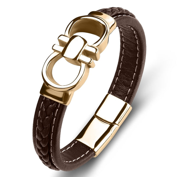 New Classic Men Bracelet Leather Stainless Steel Charm Bracelet