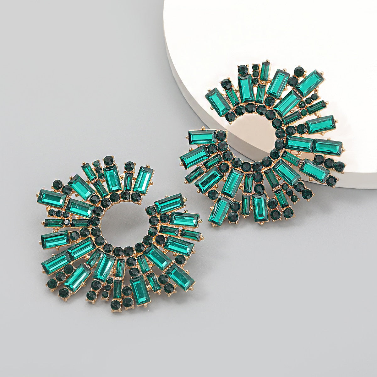 Fashion Metal Rhinestone Sunflower Earrings Women