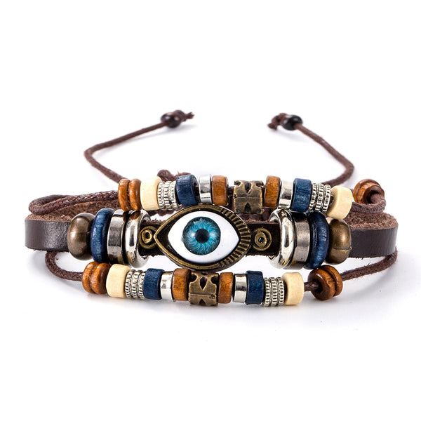 Handmade Turkish Evil Eye Multilayer Leather Bracelet