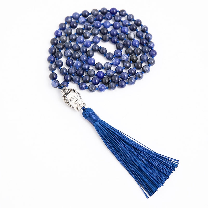 6mm Natural Blue Sodalite Stone Lapis Lazuli Beaded Knotted Necklace