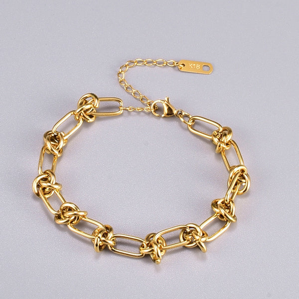 New Stainless Steel Gold colour Knotted Chain Bracelet Fashion Jewelry for Women