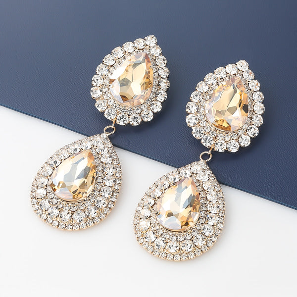 Fashion Multi-layer Water Drop Metal Rhinestone Glass Earrings Women