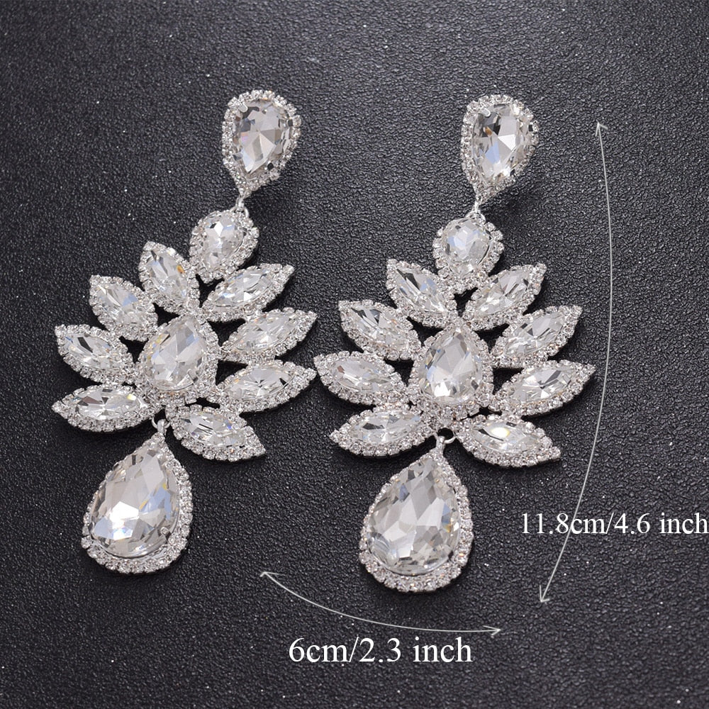 Luxury Big size Crystal Drop Earrings for Women Fashion Rhinestone Statement Earrings