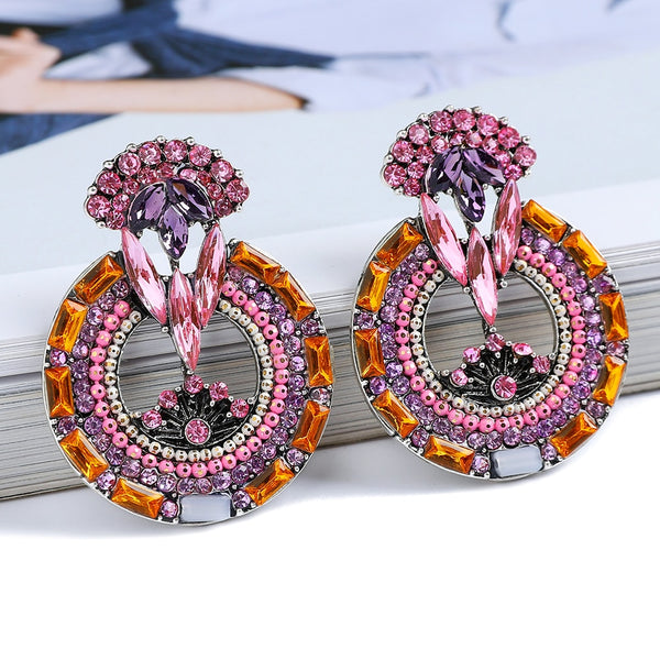 Ethnic Style Fashion Shiny Crystal Stud Earrings