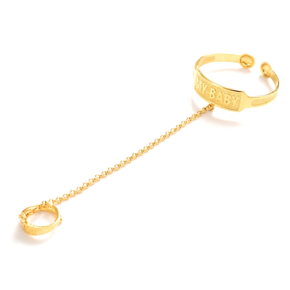 24k Dubai Gold  Stamp Baby Bangle Child Bracelet With Ring